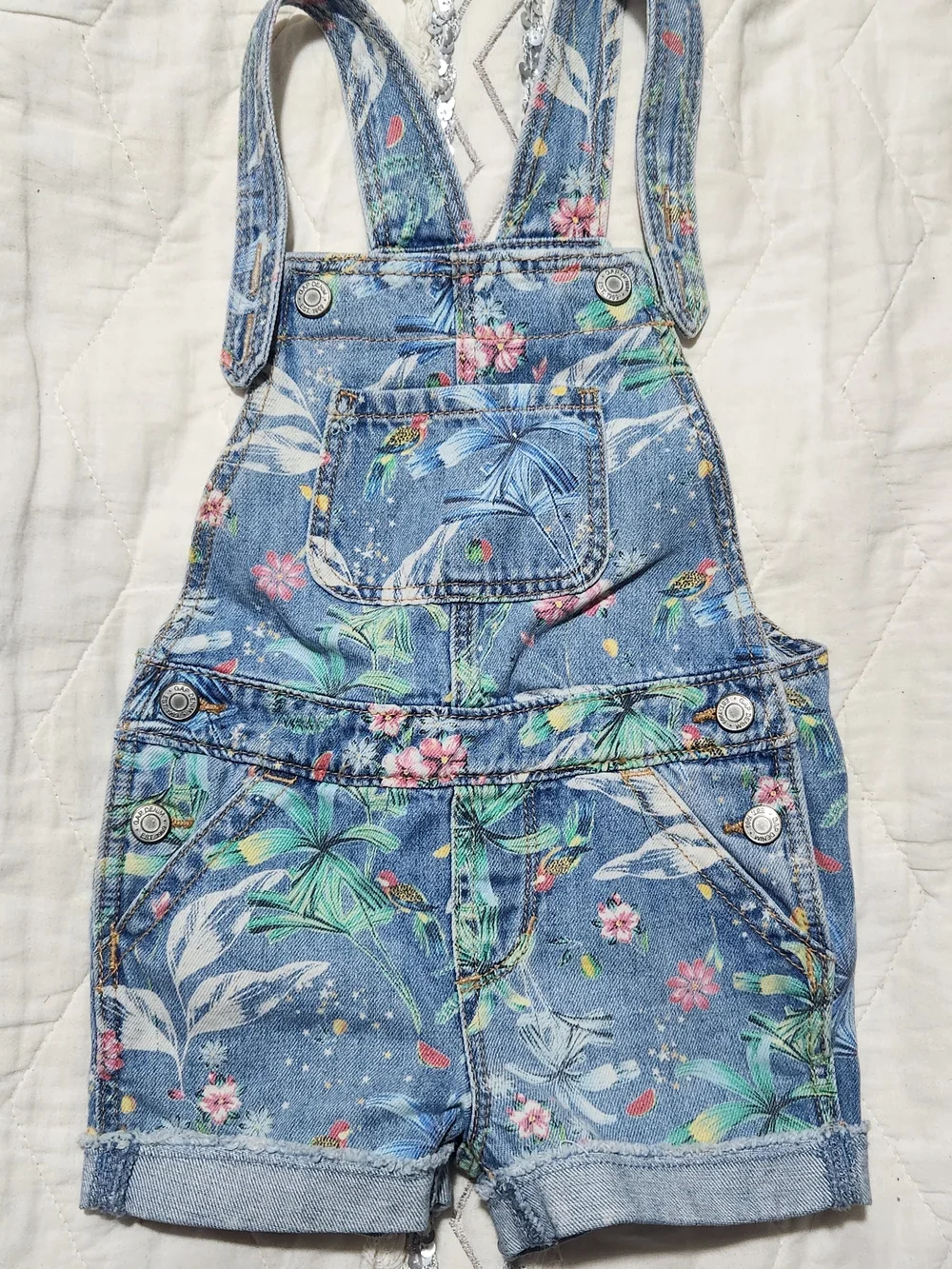 GAP Floral Denim‎ Short Overalls in Light Blue 2T